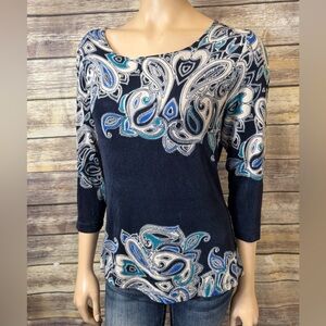 Chico's Navy and Blue Paisley Blouse